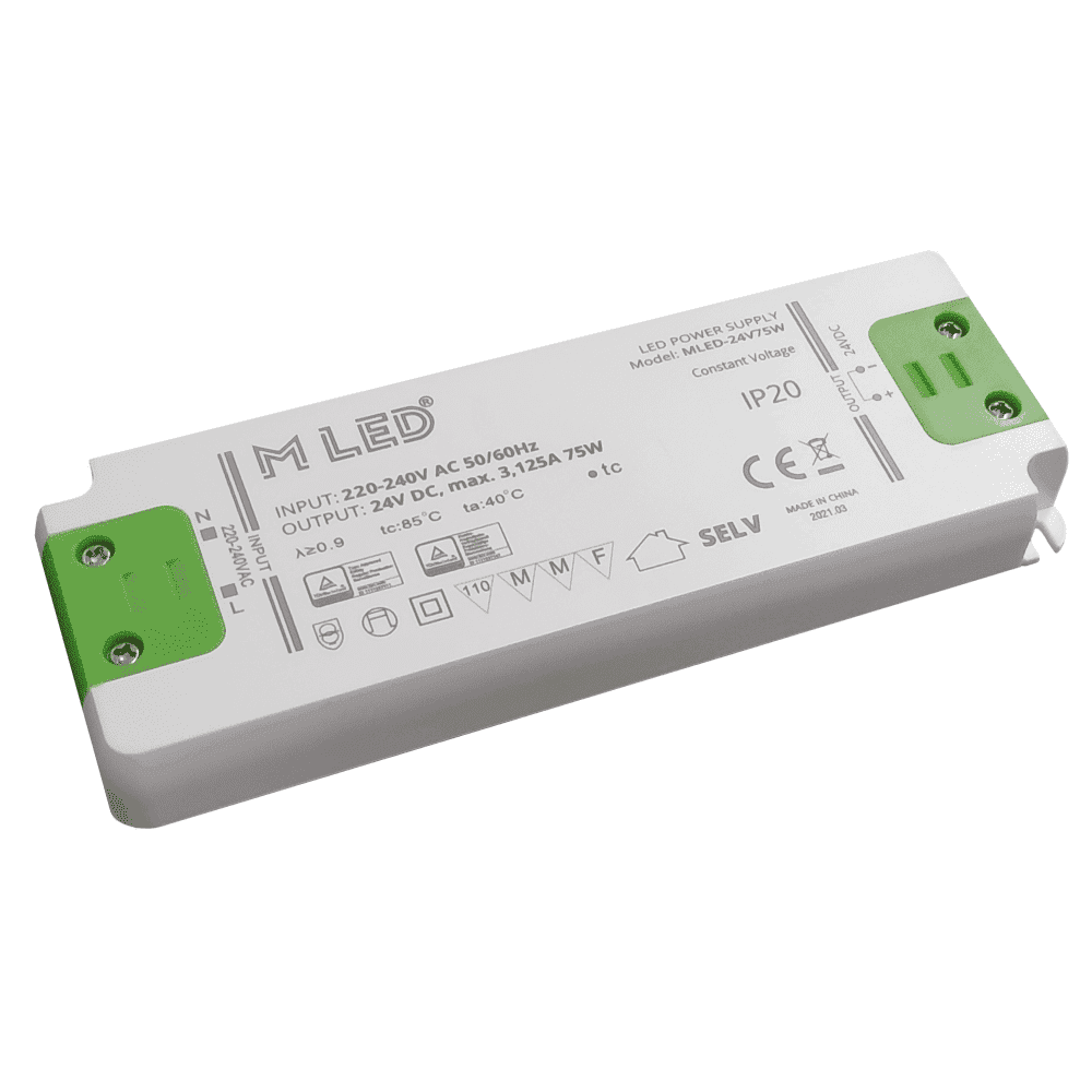 M-LED Driver | 24V DC | Maks. 75W | Maks. 3,13A 1 75W LED Driver 24V DC IP20 Godkendt til møbelinstallation