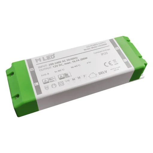 12V 200W LED Driver 12-24V IP20 Godkendt til møbelinstallation