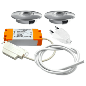 Dæmpbar møbelspotsæt i børstet alu, 2-3 styk, 24V