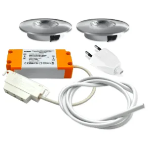 Dæmpbar møbelspotsæt i børstet alu, 2-3 styk, 24V