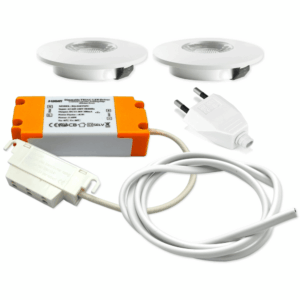 Dæmpbar møbelspotsæt med hvid front, 2-3 styk, 24V