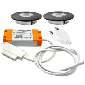 Dæmpbar møbelspotsæt med mat sort front, 2-3 styk, 24V