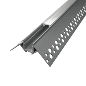 Komplet indmuringsprofil til udvendigt hjørne til LED strip. Anodiseret og kan monteres både ude og inde. 1 meter og komplet med endestykker og diffuser.