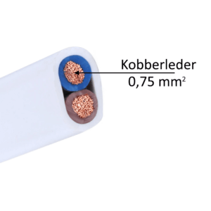 Flad hvid ledning med to ledere 2 x 0,75 mm2 - Metervare