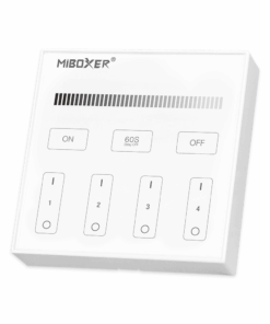 Batteridrevet vægbetjening til single color controllere og lyskilder fra Miboxer. Op til 30 meters rækkevidde.