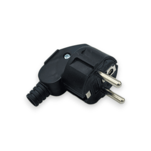 230V Vinklet Schuko stikprop - Sort med side-jord. Maks. 2,5 mm² og 16A.