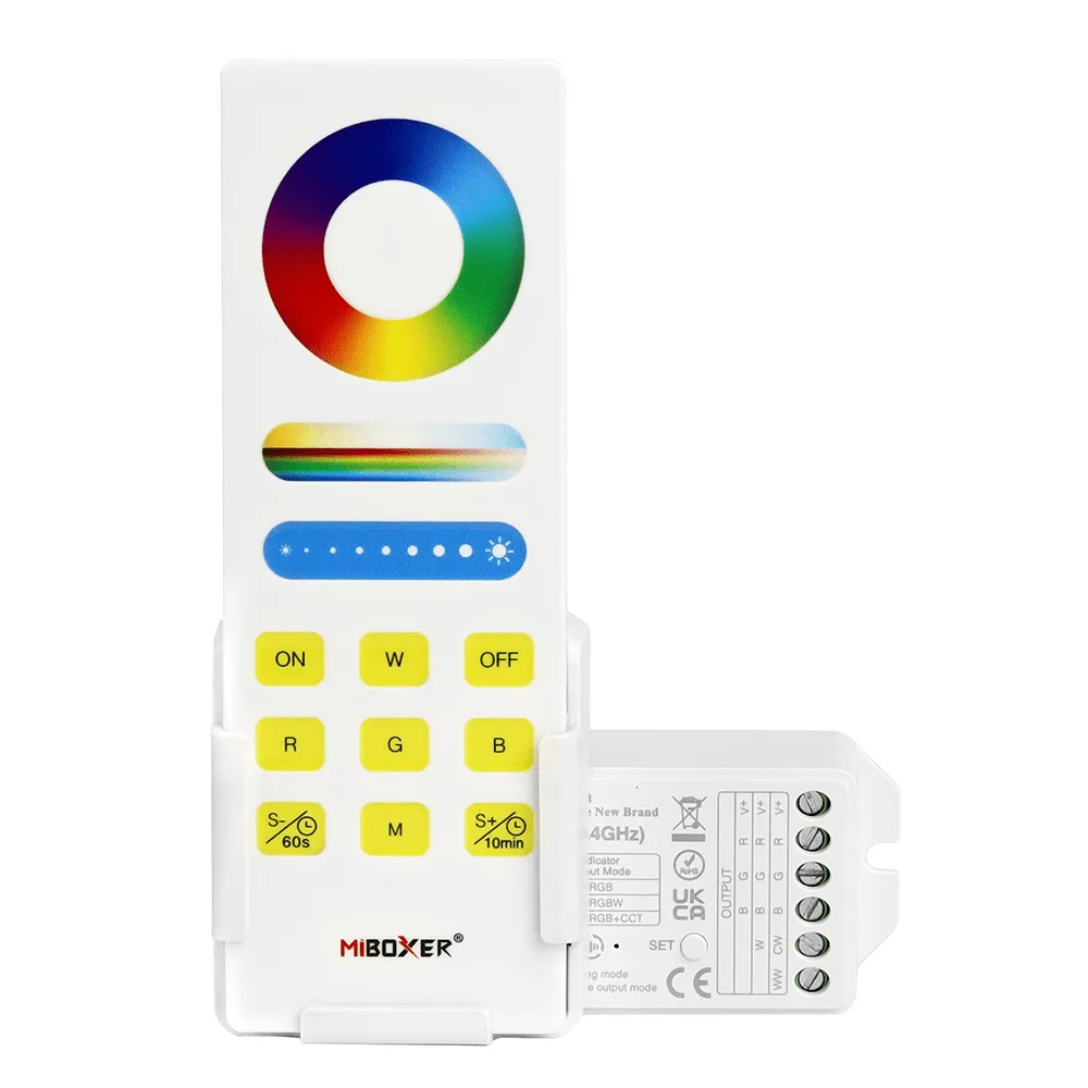 Classic Controller 3-i-1 Sæt 2.4GHz 1 Miboxer 3-i-1 Controller sæt til RGB, RGBW og RGB+CCT. 12-24V med fjernbetjening og holder