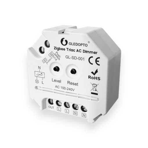 Gledopto Zigbee LED Lysdæmper med Push, 230V, Maks. 200W, Virker med Philips HUE