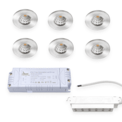 6 x IBIS Mini 12V COB LED Spot sæt med dæmpbar driver, Børstet alu, 3000K, Ra95