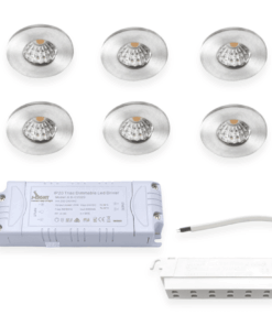 6 x IBIS Mini 12V COB LED Spot sæt med dæmpbar driver, Børstet alu, 3000K, Ra95