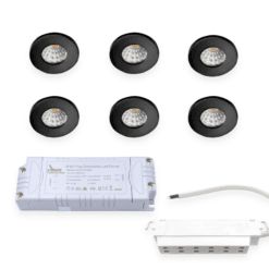 6 x IBIS 12V Mini COB LED Spot sæt med dæmpbar driver, Sort, 3000K, Ra95