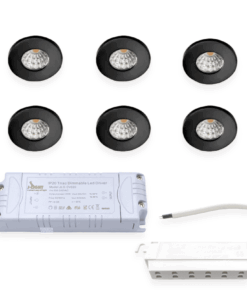 6 x IBIS 12V Mini COB LED Spot sæt med dæmpbar driver, Sort, 3000K, Ra95