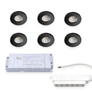6 x IBIS 12V Mini COB LED Spot sæt med dæmpbar driver, Sort, 3000K, Ra95