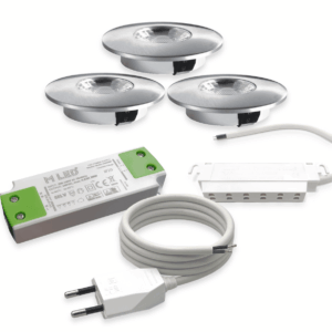 Komplet møbelspot sæt med 3-6 spot i Børstet alu, 24V, 2800K, 3W