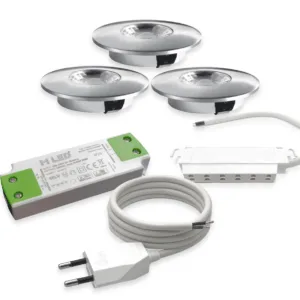 Komplet møbelspot sæt med 3-6 spot i Børstet alu, 24V, 2800K, 3W