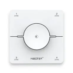 Hvid 4-Zoners 2,4GHz trådløs Drejelysdæmper til Miboxer Single Color og CCT controllere og lyskilder. Rækkevidde: 30 meter