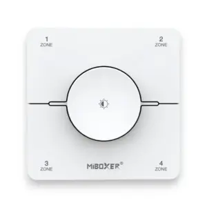 Hvid 4-Zoners 2,4GHz trådløs Drejelysdæmper til Miboxer Single Color og CCT controllere og lyskilder. Rækkevidde: 30 meter