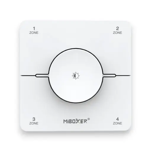 Hvid 4-Zoners 2,4GHz trådløs Drejelysdæmper til Miboxer Single Color og CCT controllere og lyskilder. Rækkevidde: 30 meter
