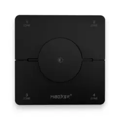Sort 4-Zoners 2,4GHz trådløs Drejelysdæmper til Miboxer Single Color og CCT controllere og lyskilder. Rækkevidde: 30 meter