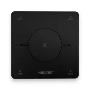 Sort 4-Zoners 2,4GHz trådløs Drejelysdæmper til Miboxer Single Color og CCT controllere og lyskilder. Rækkevidde: 30 meter