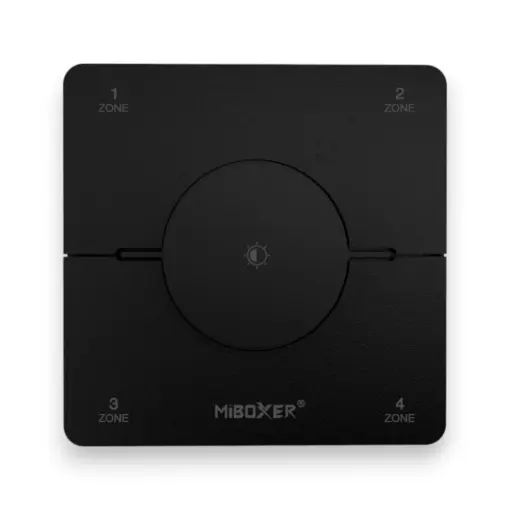 Sort 4-Zoners 2,4GHz trådløs Drejelysdæmper til Miboxer Single Color og CCT controllere og lyskilder. Rækkevidde: 30 meter