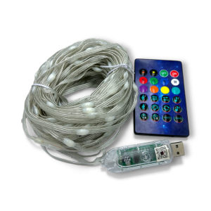 10 meter USB RGBIC Digitalt Fairy perle pixel lyskæde til USB tilslutning med Bluetooth og Fysisk fjernbetjening, 200 perler, 5VDC
