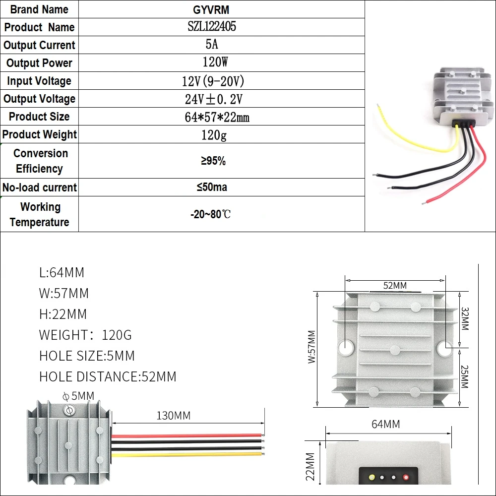 9-20V til 24V Spændingsregulator Maks. 5A/120W - Billede 3